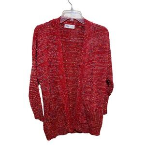 Beauty STASH‎ Red Confetti Knit Cardigan Sweater Womens Large Multicolored Neps